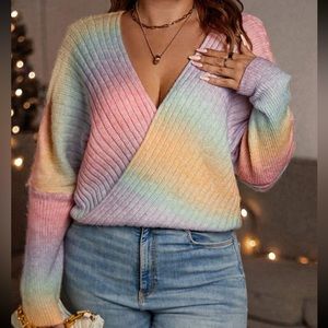 Multi Cable Knit Tie Dye Ombre Wrap Cross Sweater Mult Sizes New